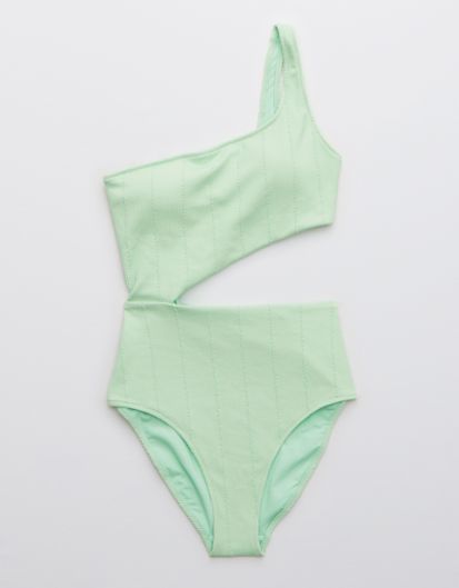 Aerie Crinkle Asymmetrical Cut Out One Piece Swimsuit | American Eagle Outfitters (US & CA)