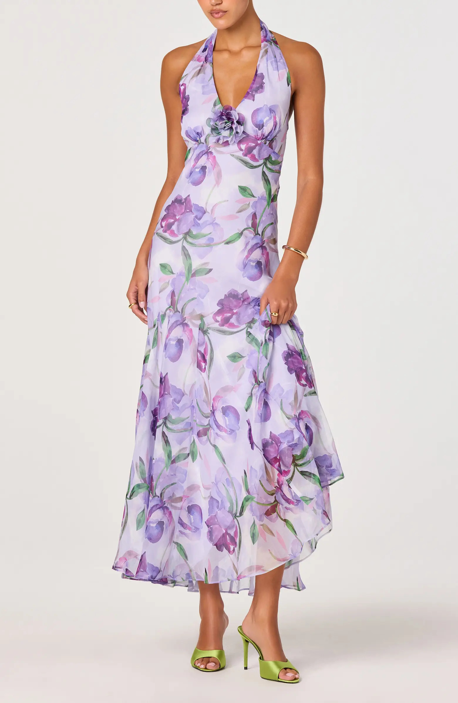 ASTR the Label Yasmen Floral Plunge Halter Neck Maxi Dress | Nordstrom | Nordstrom