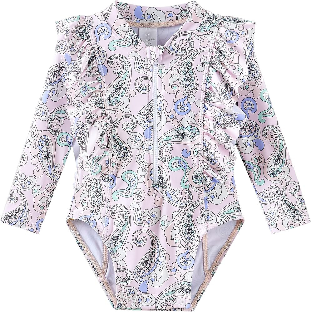 Baby Toddler Girls Swimsuit One Piece Long Sleeve Rash Guard Bathing Suit UPF 50+ Sun Protection | Amazon (US)