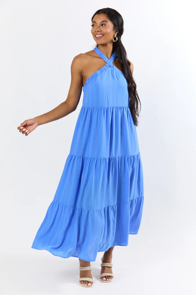 No More Blues Halter Neck Maxi Dress | Pink Lily
