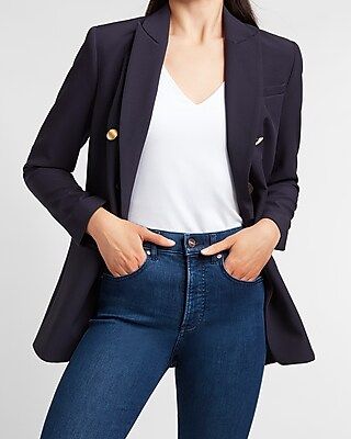 Supersoft Twill Double Breasted Novelty Button Blazer | Express