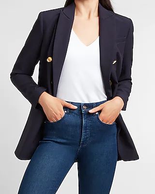 Supersoft Twill Double Breasted Novelty Button Blazer | Express