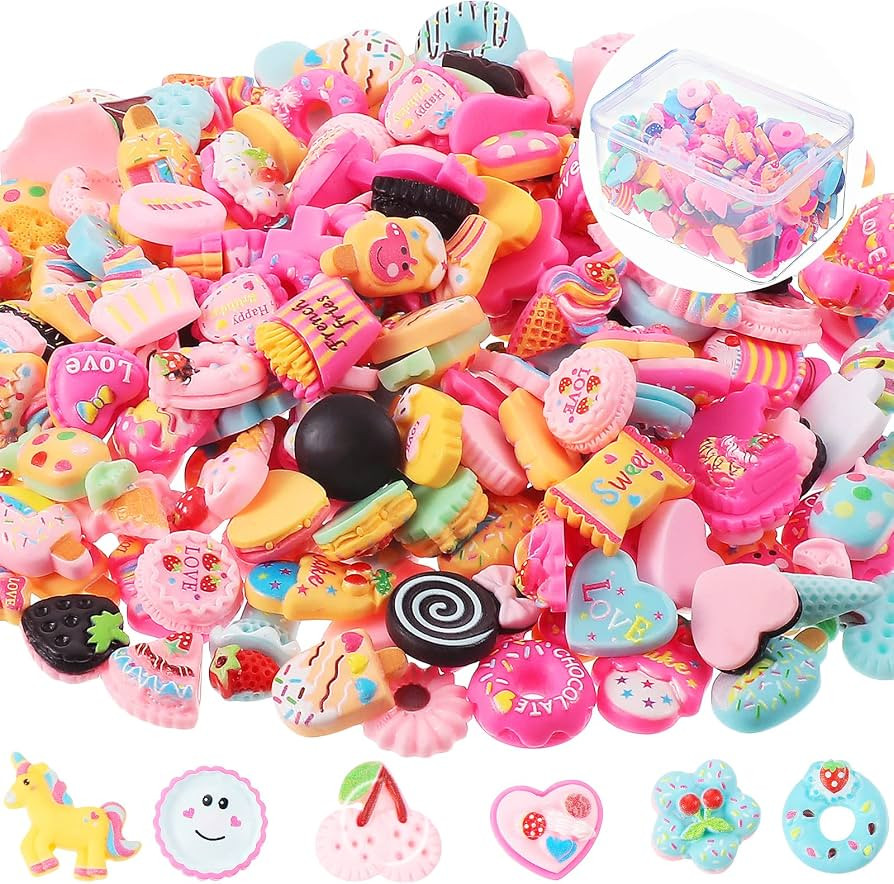 200 Pieces Charms Cute Set Mixed Candy Sweets Resin Flatback Beads with Box for DIY Craft Making ... | Amazon (US)