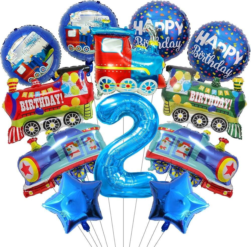 Train Birthday Balloons, Colorful Train Theme Foil Balloons for Kids 2nd Birthday, Anniversary Pa... | Amazon (US)