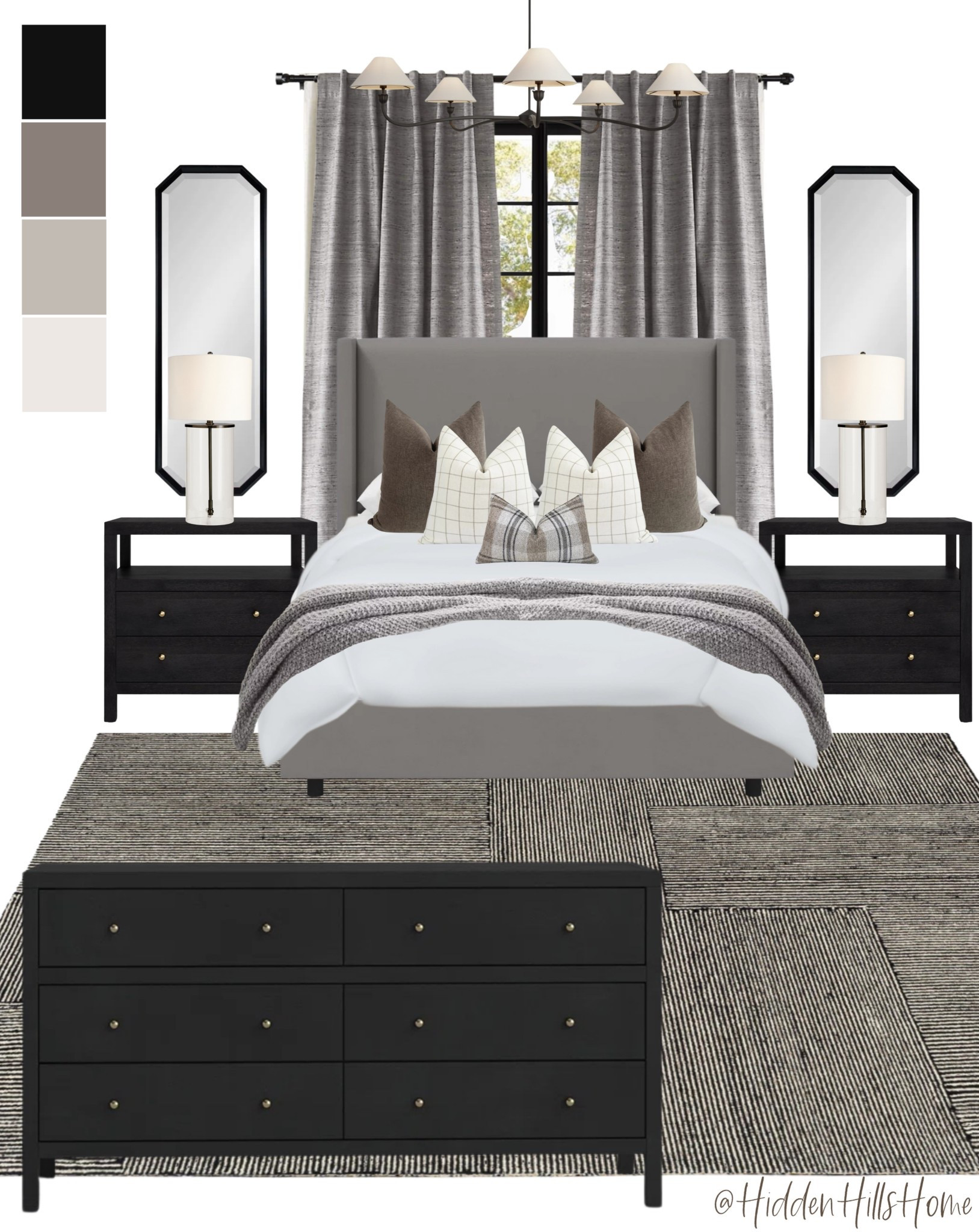 Modern master bedroom decor mood board, bedroom design, bedroom ideas, bedding, home decor, curtains 

#LTKHome #LTKSaleAlert #LTKSeasonal