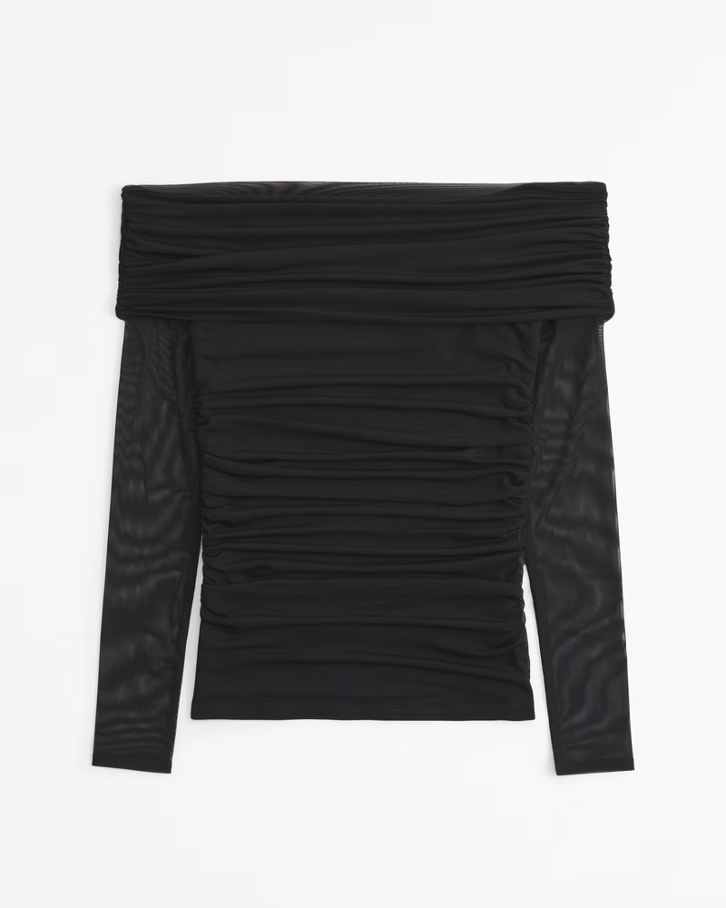 Abercrombie & Fitch Women's Long-Sleeve Off-The-Shoulder Mesh Top in Black - Size M | Abercrombie & Fitch (US)