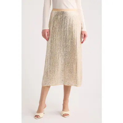 rag & bone Lili Beaded Georgette Midi Skirt in Chocolate at Nordstrom, Size 10 | Nordstrom