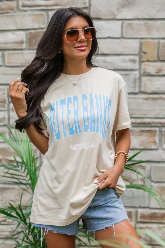 Outer Banks North Carolina Ivory Oversized Graphic Tee SALE | Pink Lily