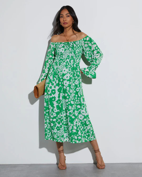April Floral Off The Shoulder Midi Dress | VICI