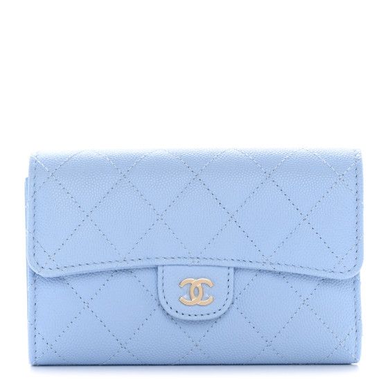 Caviar Quilted Medium Flap Wallet Light Blue | FASHIONPHILE (US)