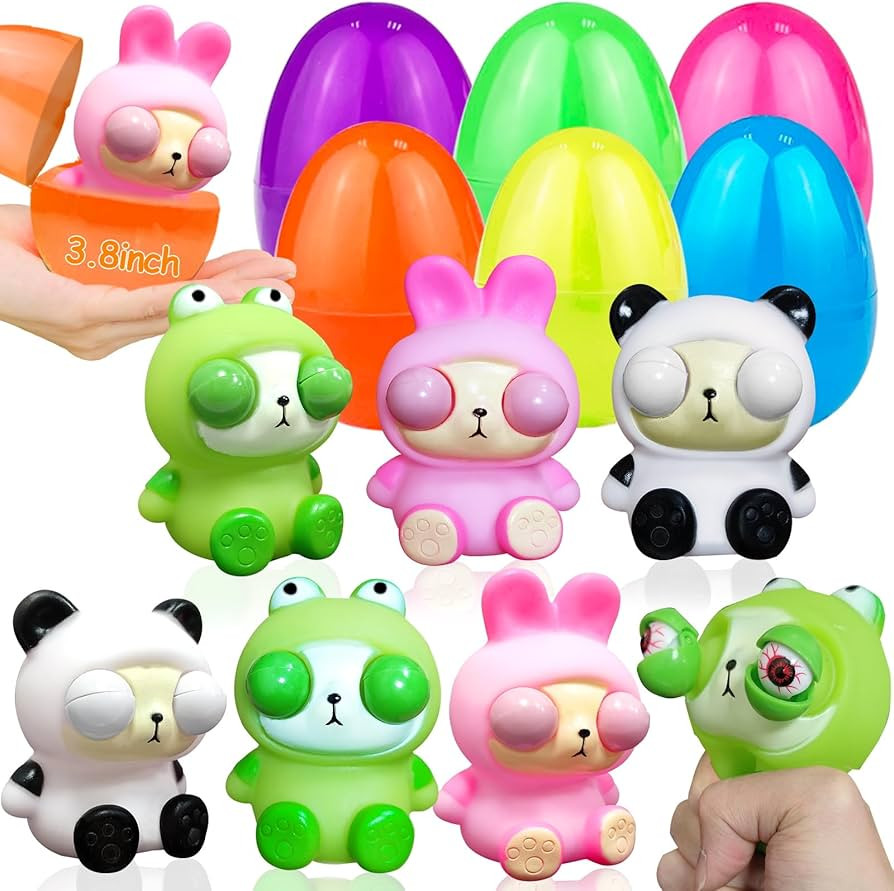 6 Pack 3.8" Large Easter Eggs Filled with Squeeze Animals with Popping Eyes-Bunny Panda Frog, Sen... | Amazon (US)