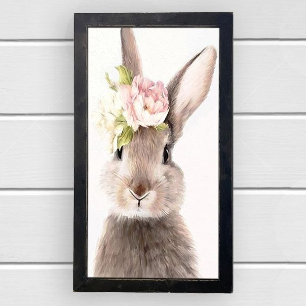 Rustic Framed Bunny with Flowers Wall Art | Antique Farm House