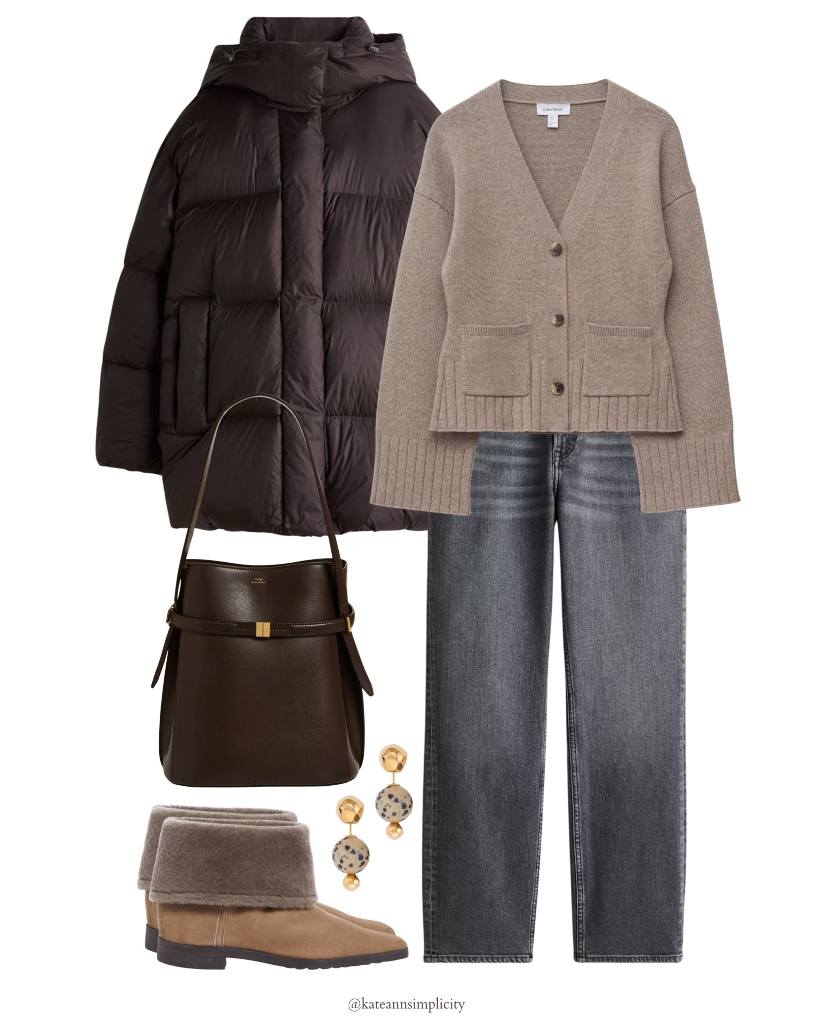 Wool and down jacket 
Chocolate brown, taupe and grey 
Winter outfit
Toteme

#LTKOver40 #LTKSeasonal #LTKMidsize