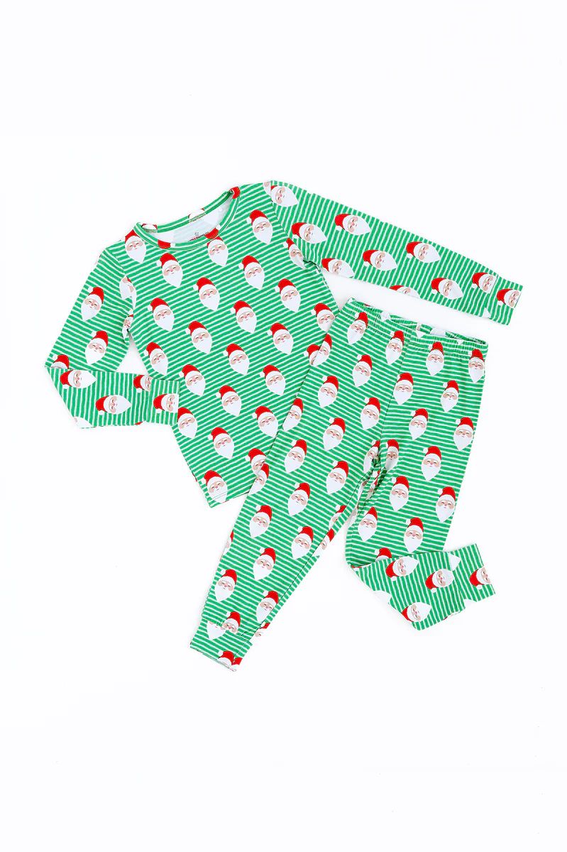 Green Santa Two-piece Long Set | Little Pajama Co.