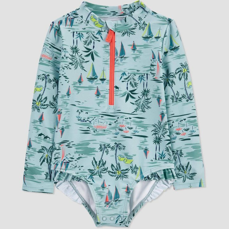 Carter's Just One You® Toddler Girls' Tree One Piece Rash Guard - Blue | Target