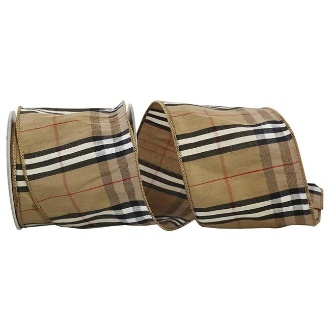Reliant Ribbon 90732W-092-10F 4 in. 10 Yards Plaid Dupioni Burbank Tierra Wired Edge Ribbon, Brow... | Walmart (US)