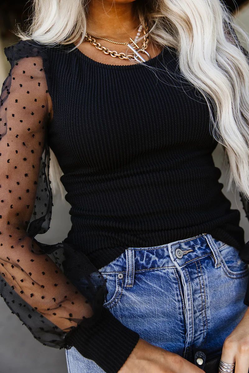 Lea Sheer Sleeve Top - Black | Mindy Mae's Market