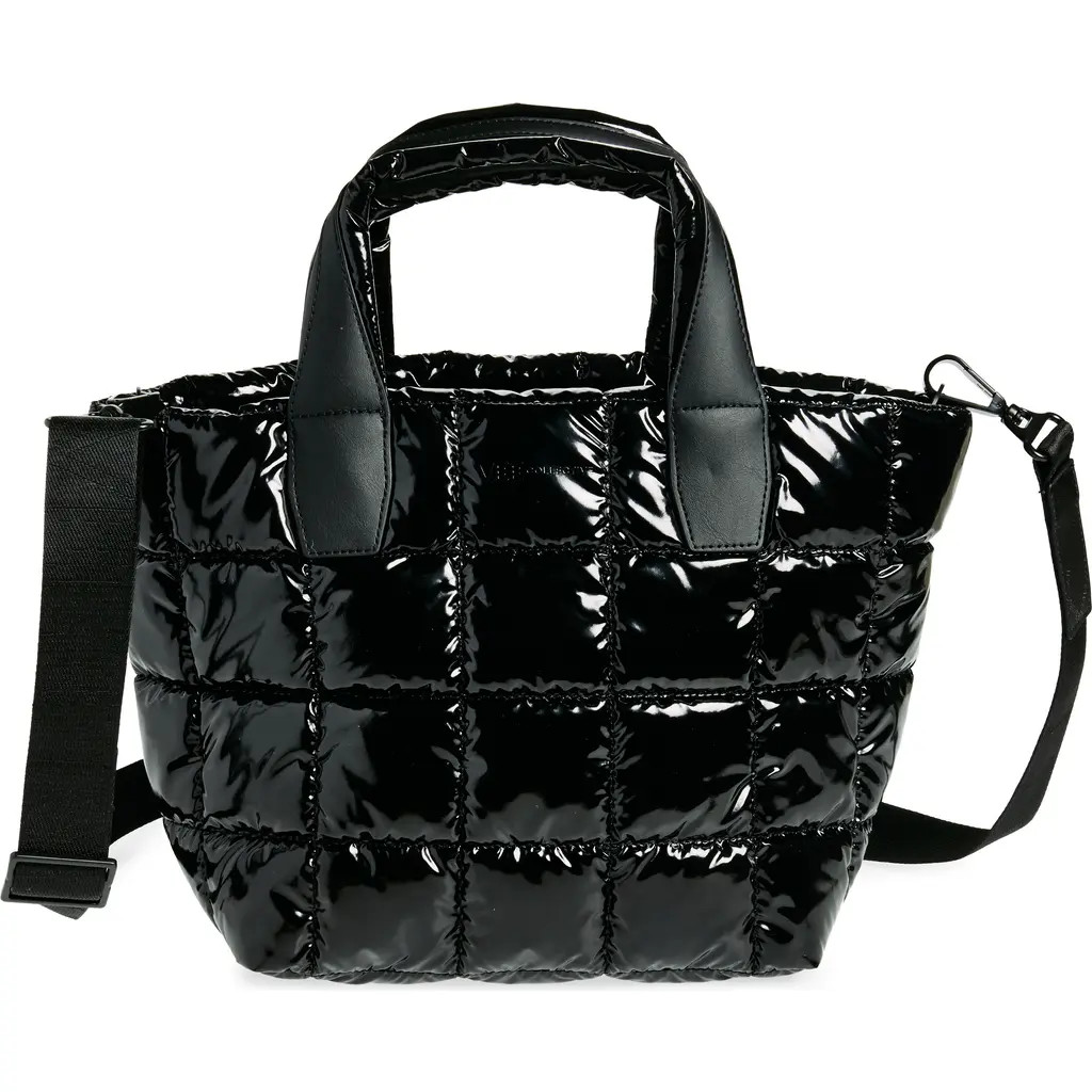 VeeCollective Small Porter Water Resistant Quilted Recycled Nylon Tote in Black Vinyl at Nordstrom | Nordstrom