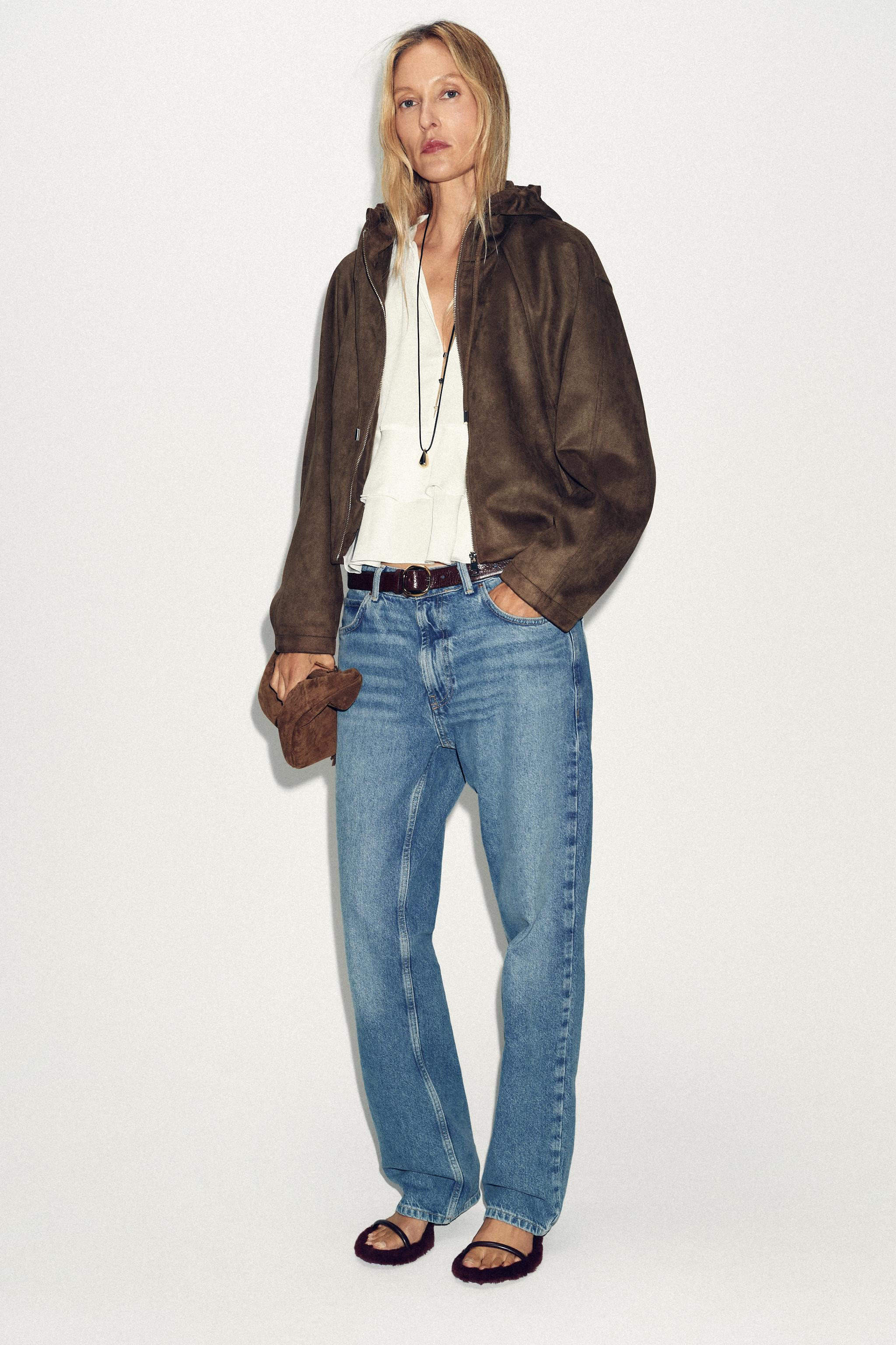 FAUX SUEDE HOODED BOMBER JACKET | Zara US