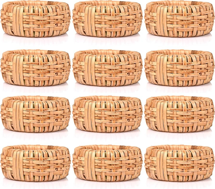 ALPHA Living HOME Natural Rattan Napkin Rings Set of 12 - Handcrafted Cane Serviette Holders for ... | Amazon (US)