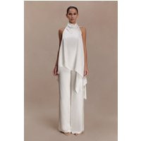 Sydney Asymmetrical Satin Halter Top / Ivory | MESHKI | S | MESHKI US