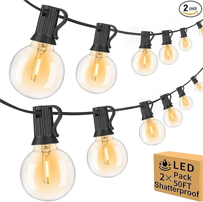 100ft 2-Pack Outdoor String Lights Waterproof/Connectable/Dimmable with 52 LED Shatterproof Bulbs... | Amazon (US)