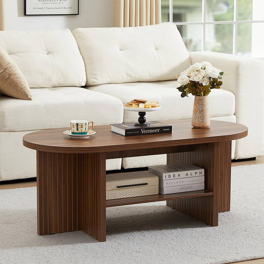 Holz-Ovaltisch mit unterer Ablage, kompakter Sofa-Beistelltisch für kleine Räume, Wohnzimmer-Na... | Amazon (DE)