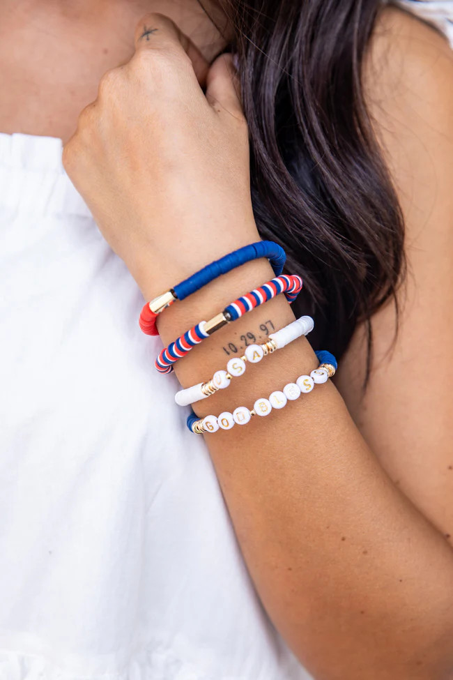 God Bless The USA Rubber Disc Beaded 4-Bracelet Stack | Pink Lily