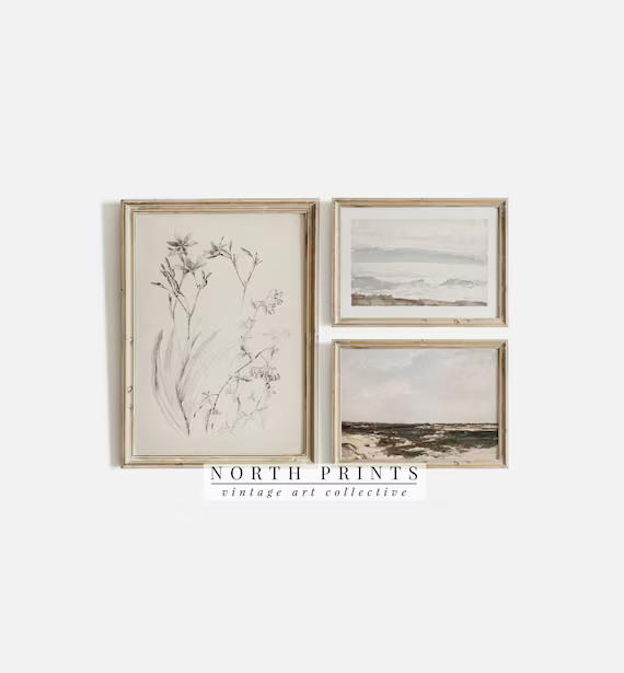 Neutral Vintage Gallery Wall Print SET of 3  Vintage Art | Etsy | Etsy (US)