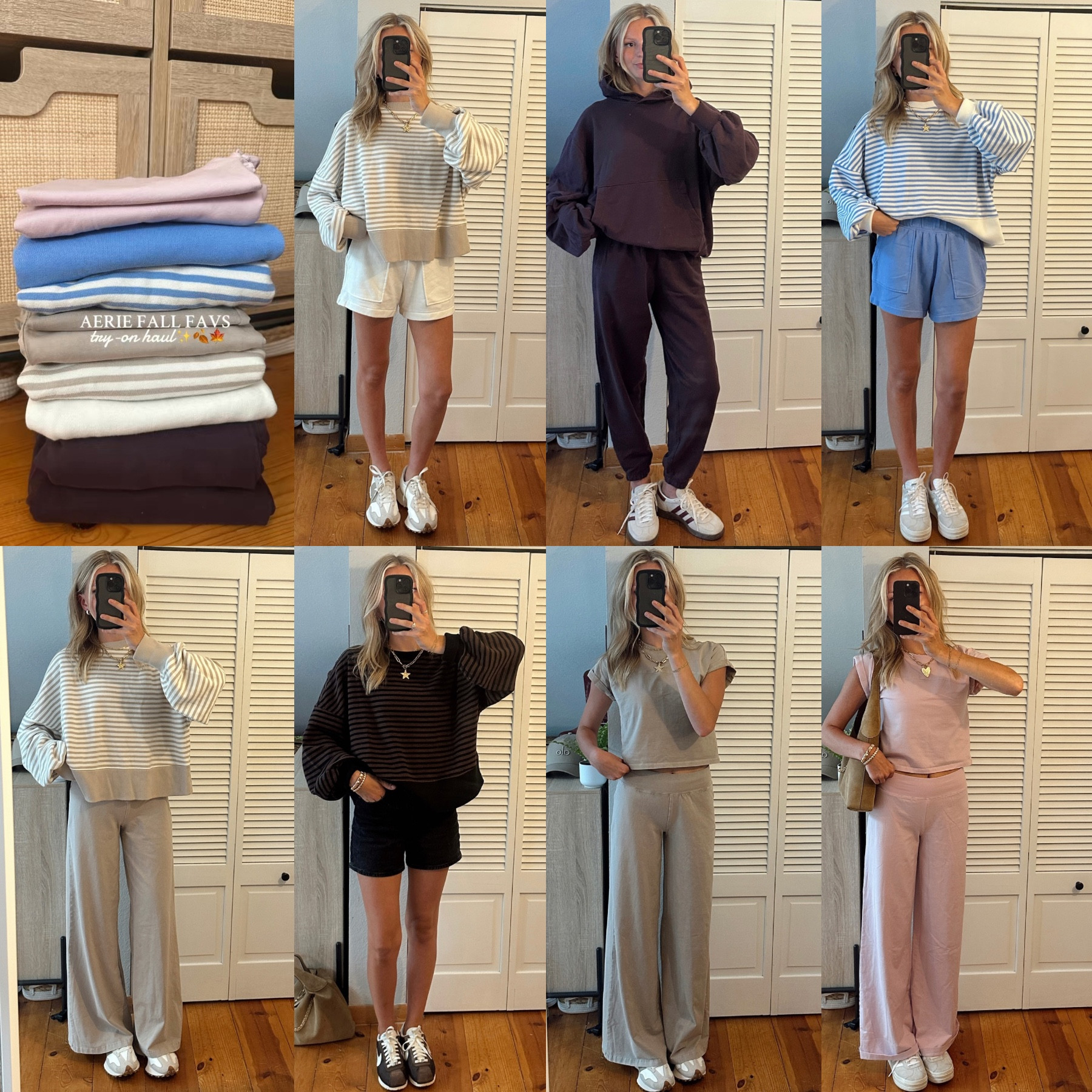 Aerie fall try on!
Striped crew: xs
Wide leg: XXS 
Shortsleeve: XXS 
Plum set: xs

#LTKFindsUnder100 #LTKStyleTip #LTKFindsUnder50