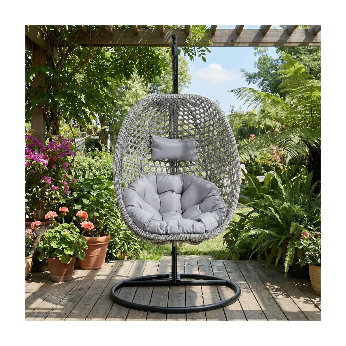 Charlie-Jade Modern Indoor / Outdoor Wicker Egg Chair with Stand, Natural PE Rattan Teardrop Swin... | Wayfair North America