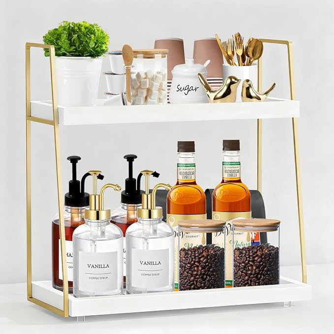 Coffee Bar Organizer for Countertop, 2 Tier Wooden Coffee Station Organizer for Small Spaces, Cof... | Amazon (US)