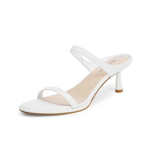 Modatope Kitten Heel Two Strap Sandals Women Slip on Sandals White Heel for Women Heeled Sandal Size 7.5 | Amazon (US)