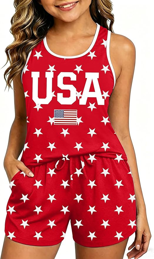 VVNTY Kids 4th of July USA 2 Piece Outfits: Girls 250 Anniversary USA Shirts and Shorts Set Patri... | Amazon (US)