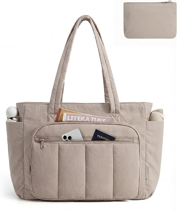 BAGSMART Tote Bag for Women, 2 Set Work Tote Bag with Zipper | 20L Capacity, 15.6'' Laptop Quilte... | Amazon (US)