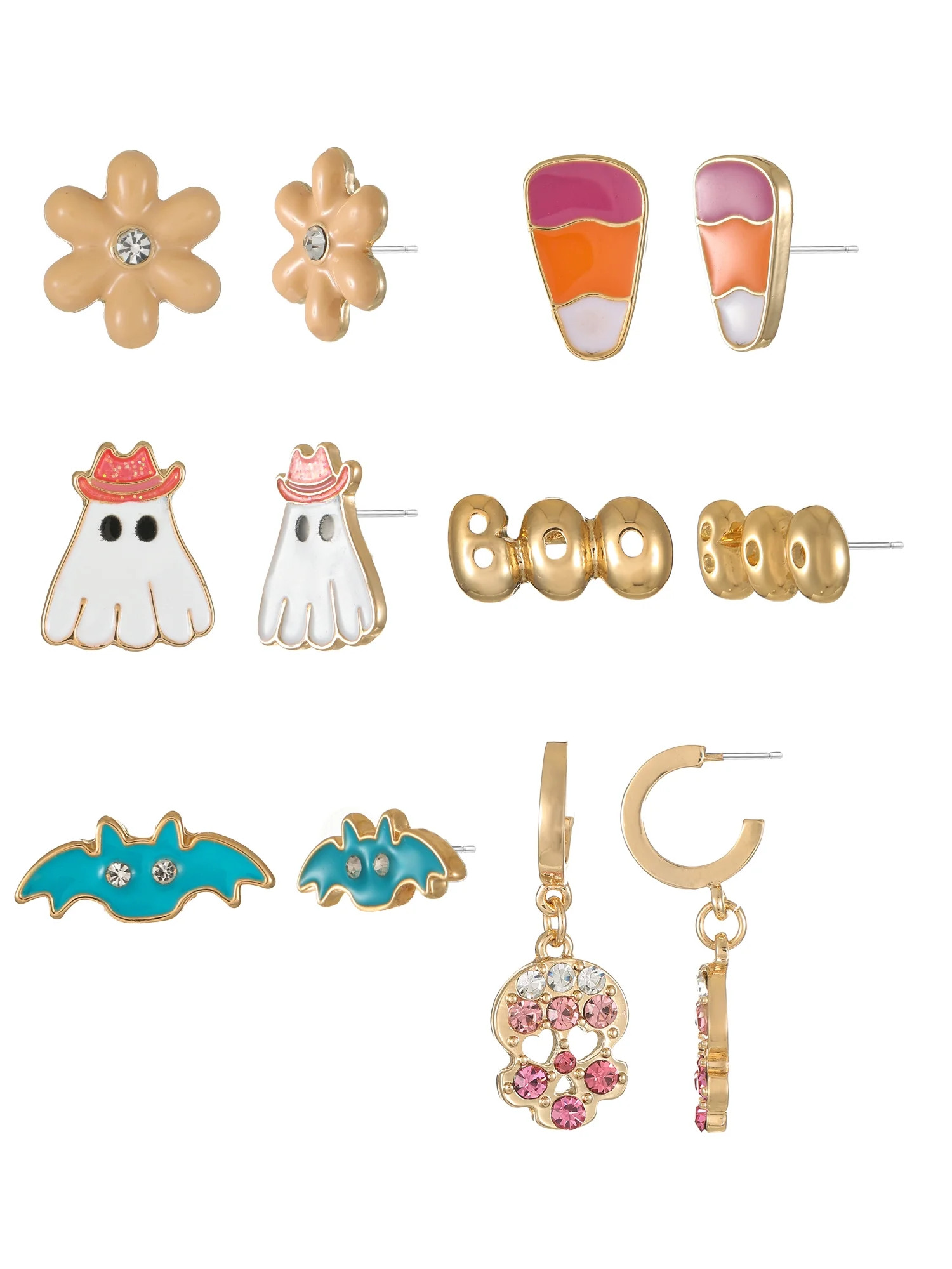 Way to Celebrate Aretes con Motivo de Halloween Naranja, Tono Dorado, 6 Pares | Walmart (US)