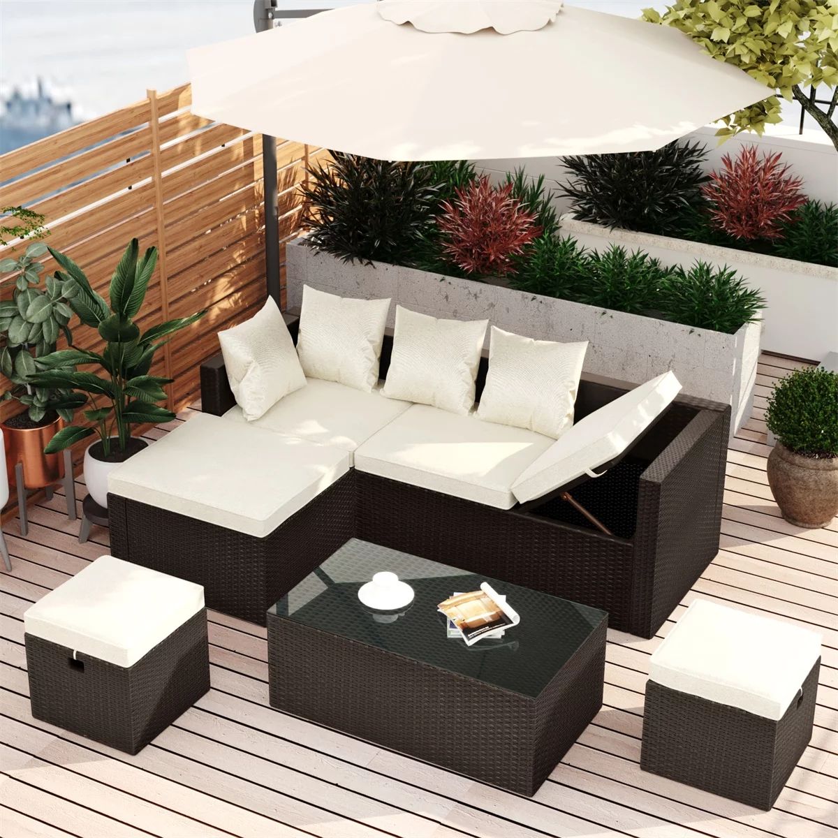 5 Pieces Outdoor Sectional Sofa, Wicker Patio Sectional Sofa Conversation Set, Rattan Adjustable ... | Walmart (US)