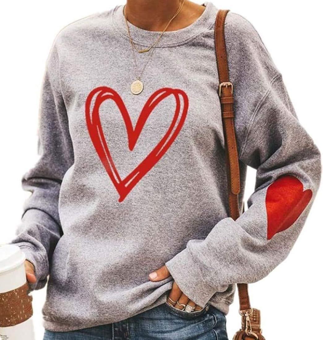 KNEYATTA Valentine's Day Sweatshirt Women Love Heart Grahic Print Long Sleeve Pullover Casual Blo... | Amazon (US)