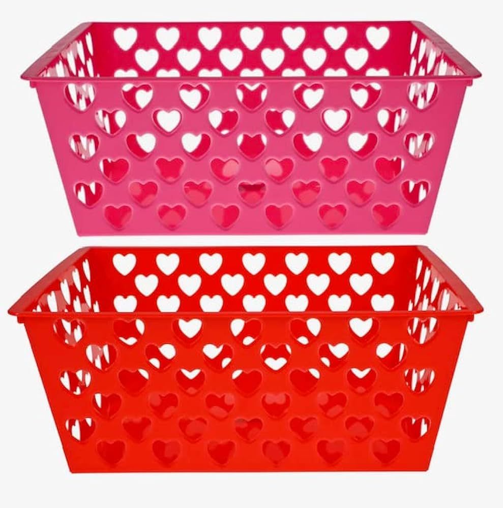 VALENTINE'S DAY HEART BASKET RED & PINK RECTANGULAR SHAPE BASKET SET OF 2 by 3L'S | Amazon (US)