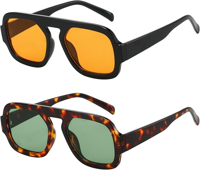 Trendy Square Aviator Sunglasses for Women Flat Top Designer Stylish Frame Sun Glasses Vintage Sh... | Amazon (US)