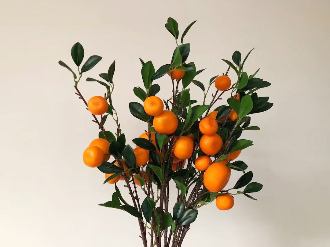 Orange Long Branch With Foliage Artificial, Realistic Citrus Fruit Spray, Fake Tangerine Stem, Fa... | Etsy (US)