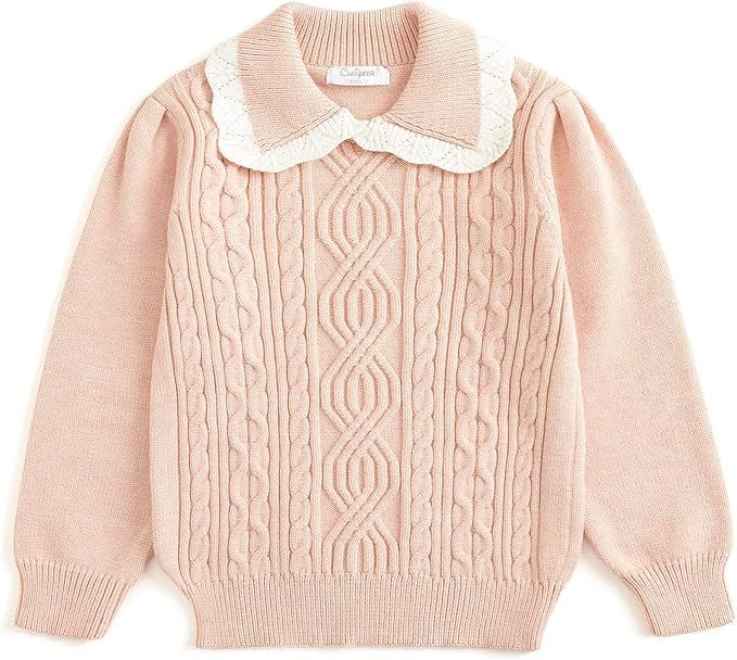 Curipeer Little Girls’ Knit Sweater Puff Sleeve Crew Neck Kids Pullover 2-9 Years | Amazon (US)