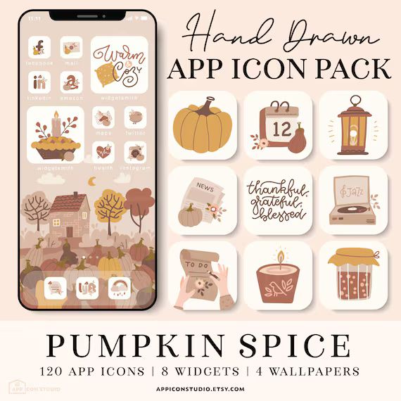 Thanksgiving App Icons Autumn Aesthetic Iphone Pumpkin Ios - Etsy | Etsy (US)