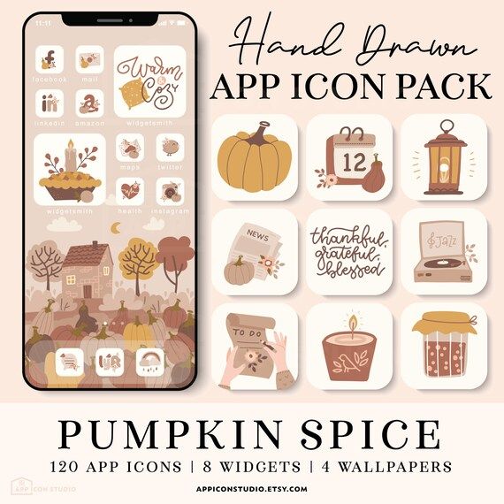 Thanksgiving App Icons Autumn Aesthetic Iphone Pumpkin Ios - Etsy | Etsy (US)