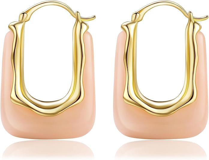 Acrylic Gold Hoop Earrings Chunky Huggie Statement Vintage Earrings Cute Resin Drop Earring Trend... | Amazon (US)