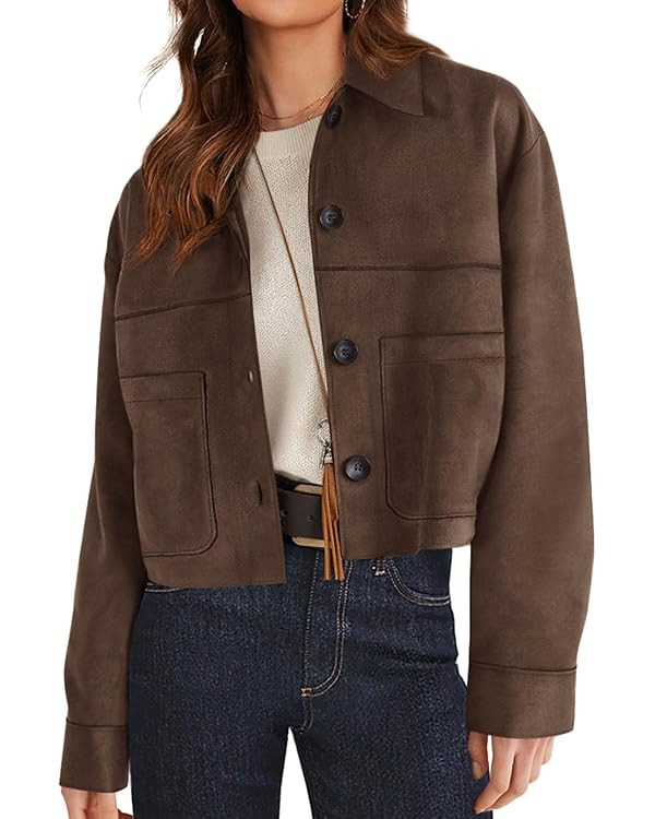 PRETTYGARDEN Women's Faux Suede Cropped Jacket Casual Lightweight Fall Fashion 2025 Winter Coats ... | Amazon (US)