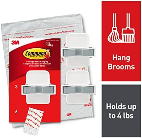 Command 17007-3NA Broom and Mop Gripper, 3 Broom Grippers, White | Amazon (US)