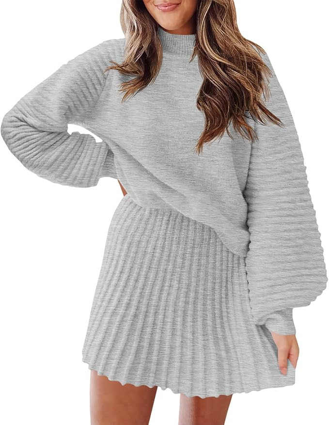 Zwurew Womens 2 Piece Skirt Sets 2025 Mock Neck Ribbed Sweaters and Mini Skirt Fall Winter Two Pi... | Amazon (US)