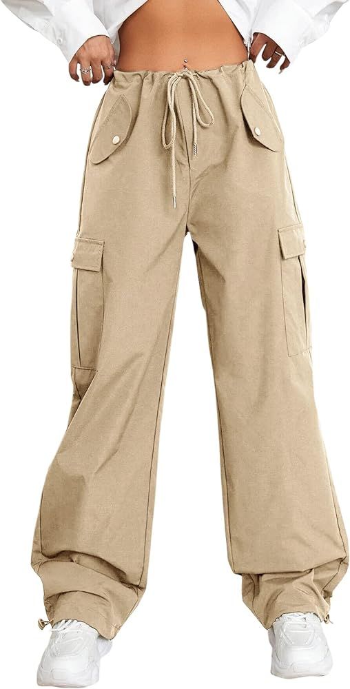 Ermonn Baggy Cargo Pants for Women High Waisted Wide Leg Joggers Hiking Parachute Pants with Pock... | Amazon (US)