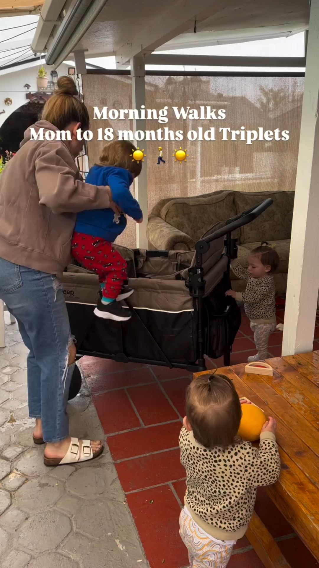Morning walks are officially a part of our daily routine! 

#triplets #momlife #tripletmom #momblogger #triplet #morningvibes #morningroutines #walklikeus #momofinstagram #momoftriplets #mommylife #sahm #sahmlife❤️